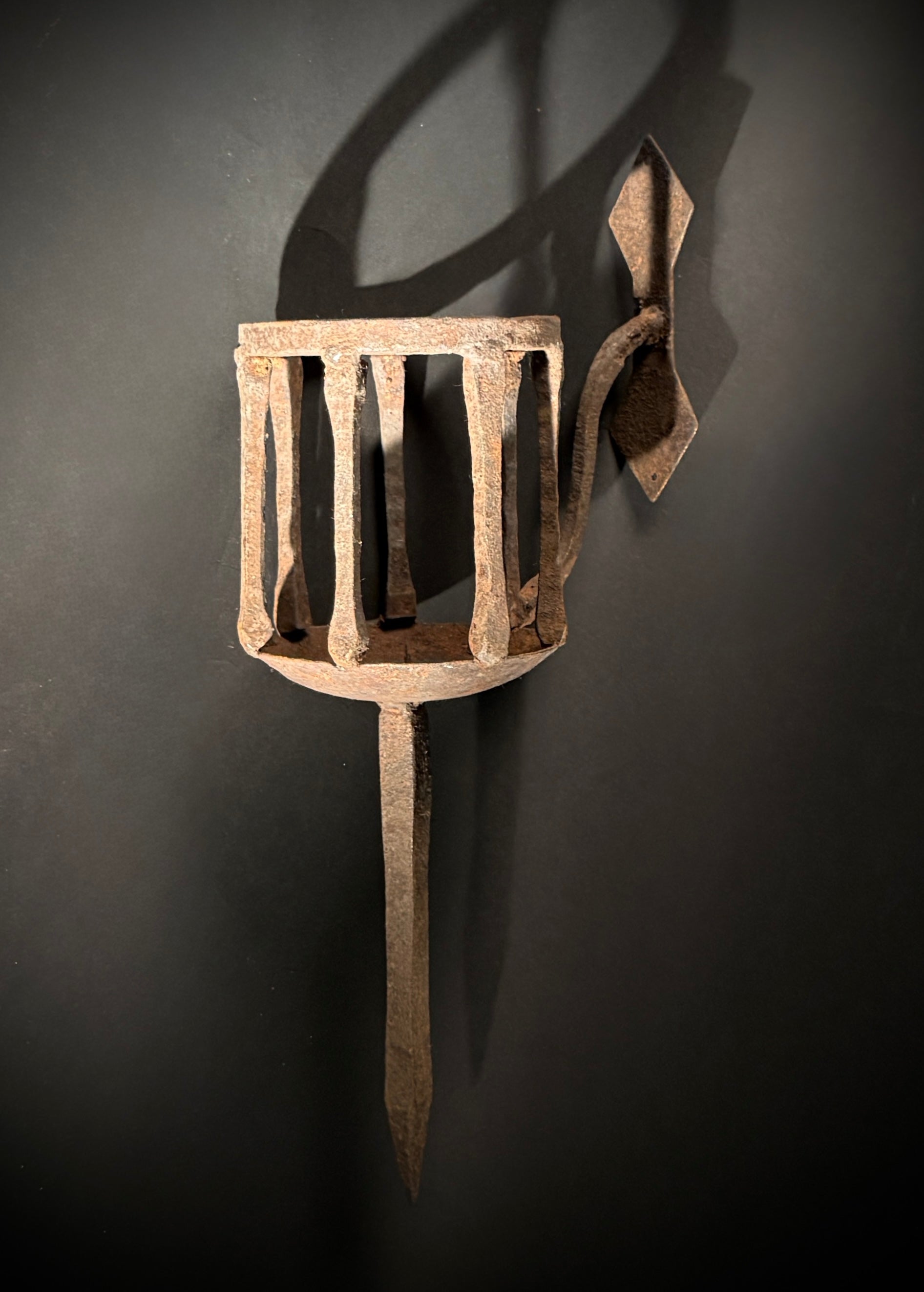 Hand-Forged Medieval Wrought Iron Candle Wall Sconce – Torch Lantern 44cm, Pre-Drilled Mount