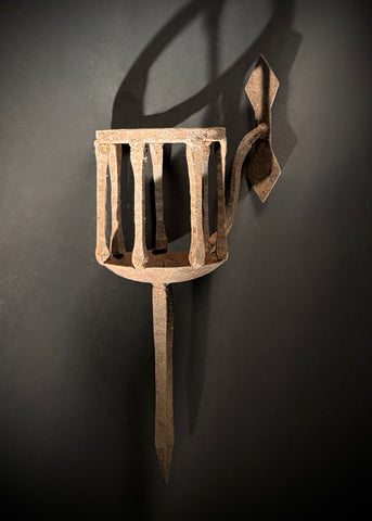 Hand-Forged Medieval Wrought Iron Candle Wall Sconce – Torch Lantern 44cm, Pre-Drilled Mount
