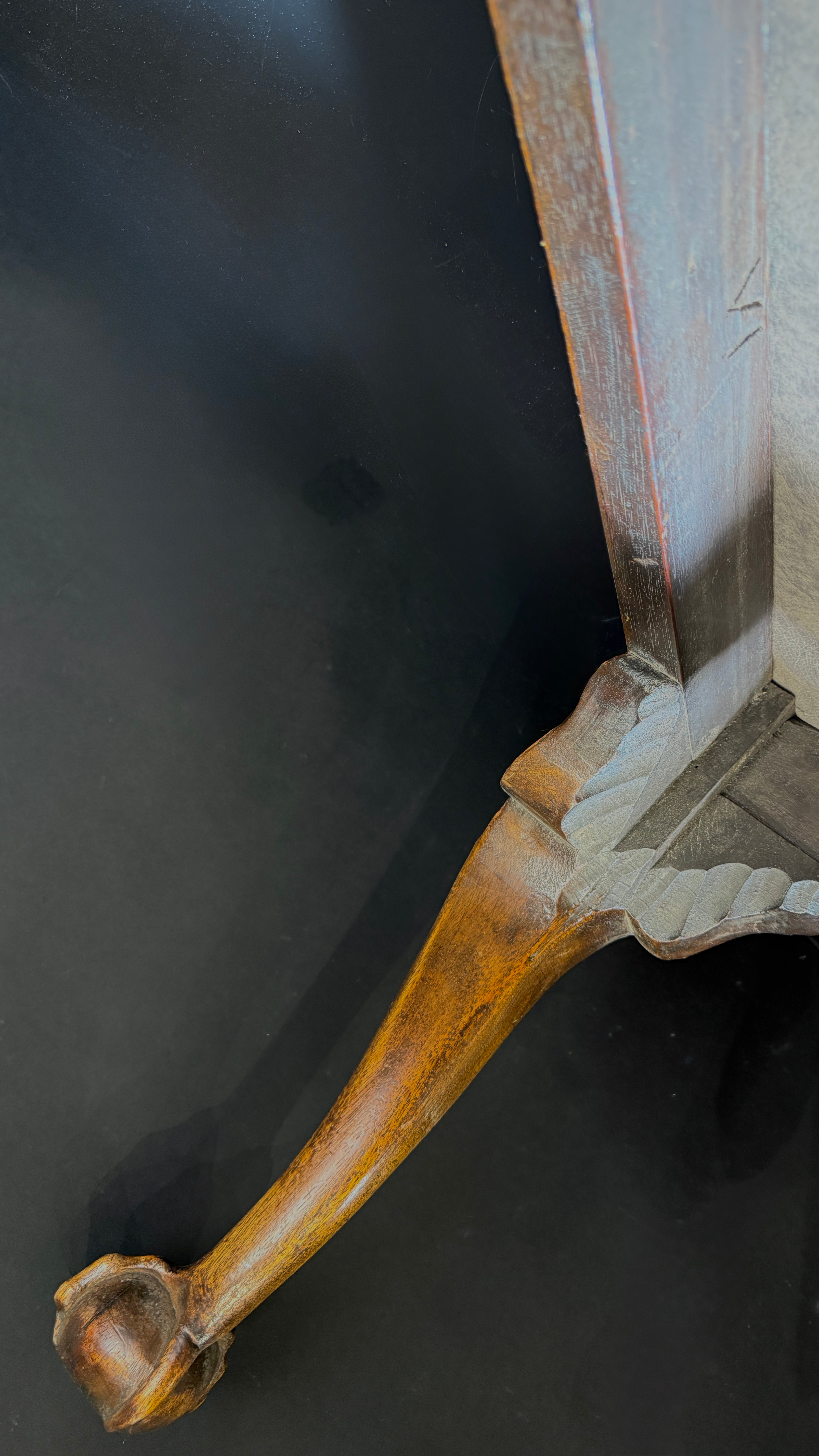 Elegant Antique Stool  |  Grey Leather Upholstery