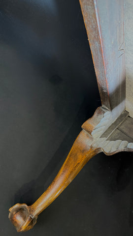 Elegant Antique Stool  |  Grey Leather Upholstery