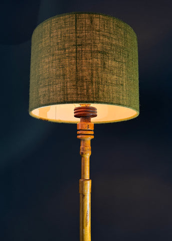 Vintage mid century Floor Lamp - Turned Wood Bobbin Column