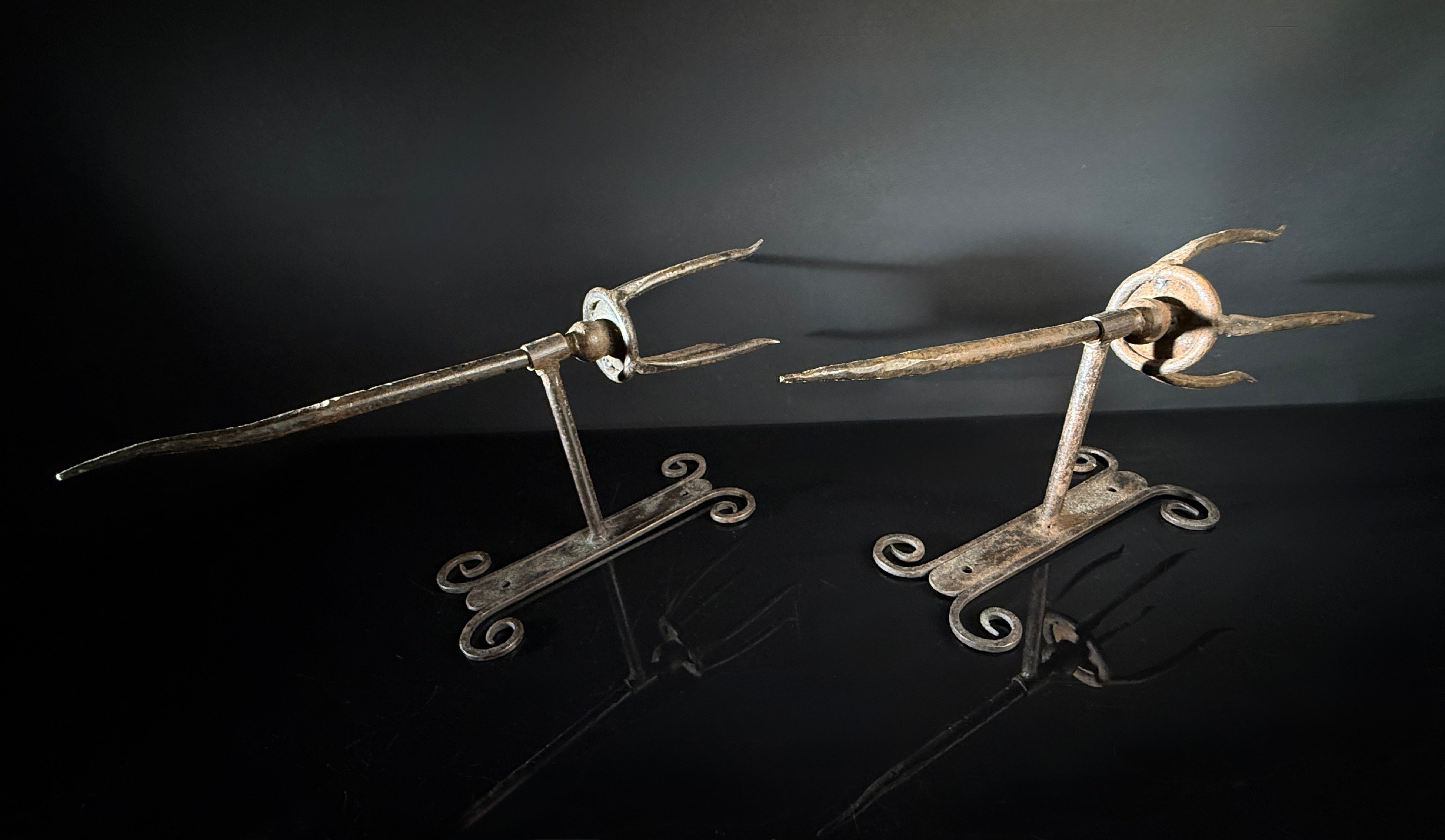Unusual Pair of Wrought Iron Candle Torchere Sconces  |  Medieval Style  |  Hand-Forged