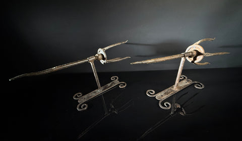 Unusual Pair of Wrought Iron Candle Torchere Sconces  |  Medieval Style  |  Hand-Forged