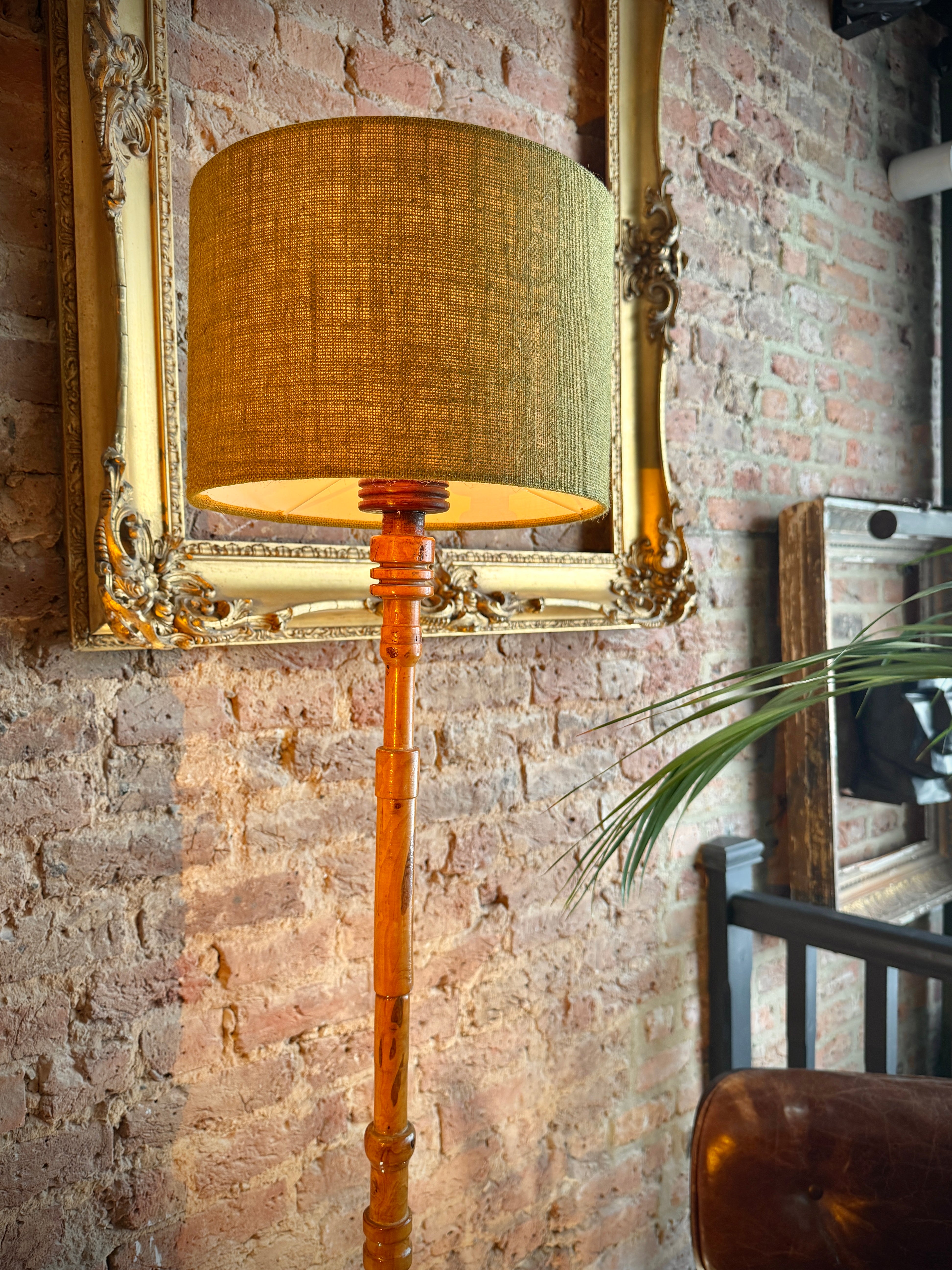 Vintage mid century Floor Lamp - Turned Wood Bobbin Column