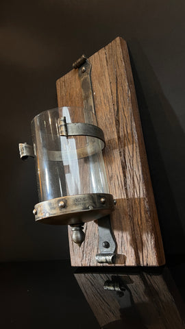 Rustic Wood, Metal, and Glass Candle Holder Wall Sconce