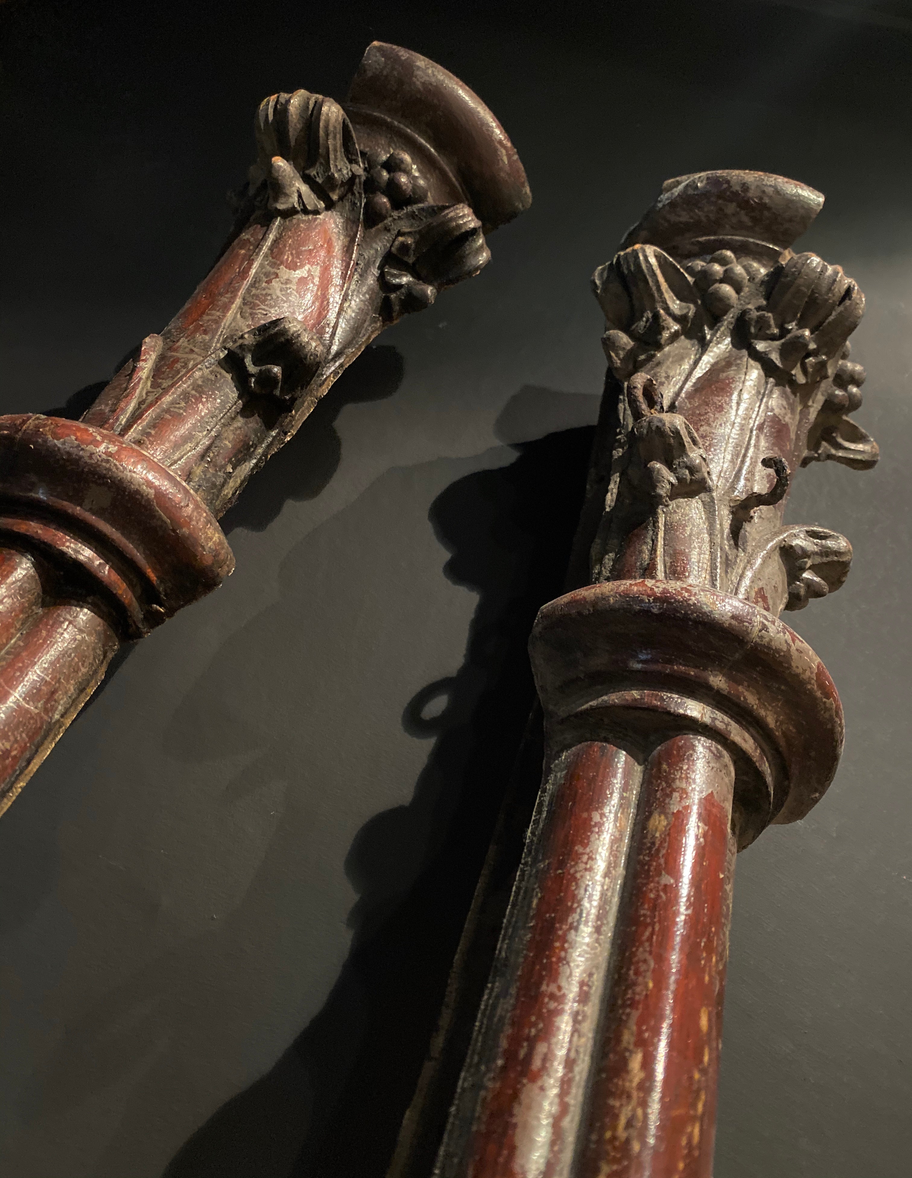 Antique Church Oak Pilasters  |  Pair (x2)  | Large Salvaged Hardwood Columns 194cm
