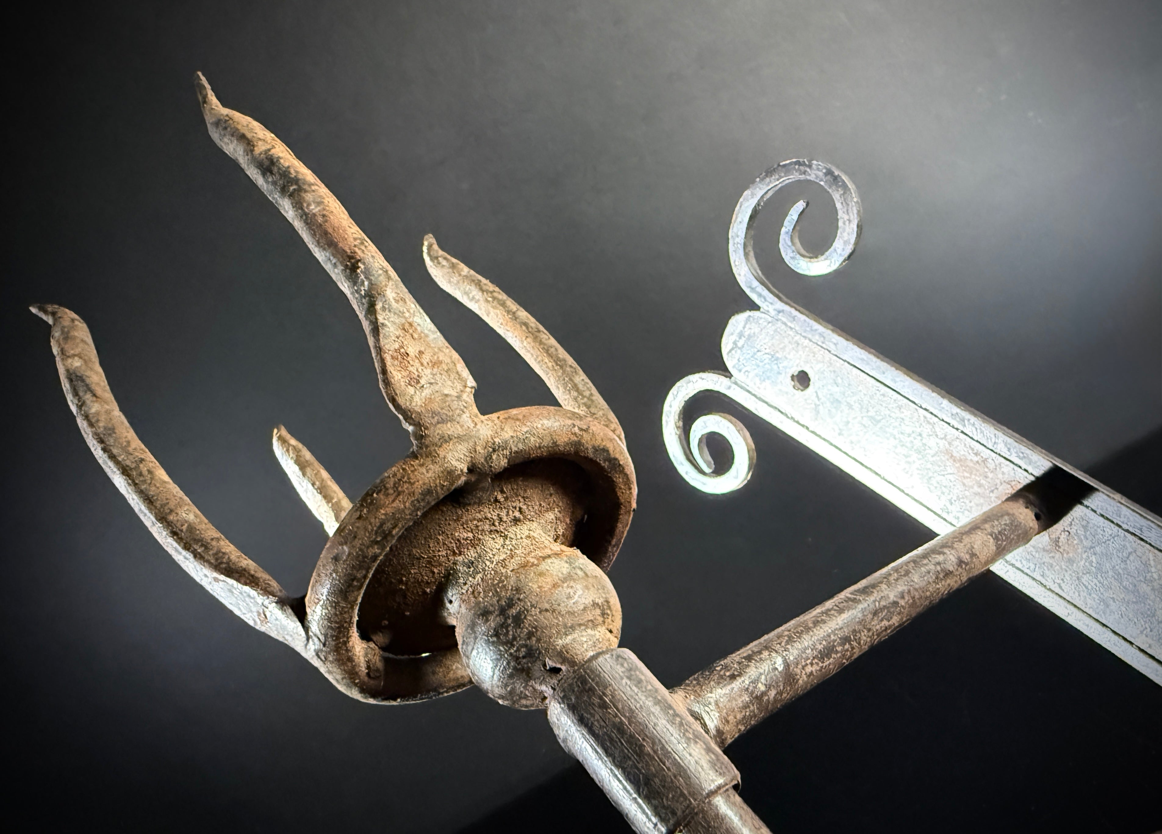 Unusual Pair of Wrought Iron Candle Torchere Sconces  |  Medieval Style  |  Hand-Forged