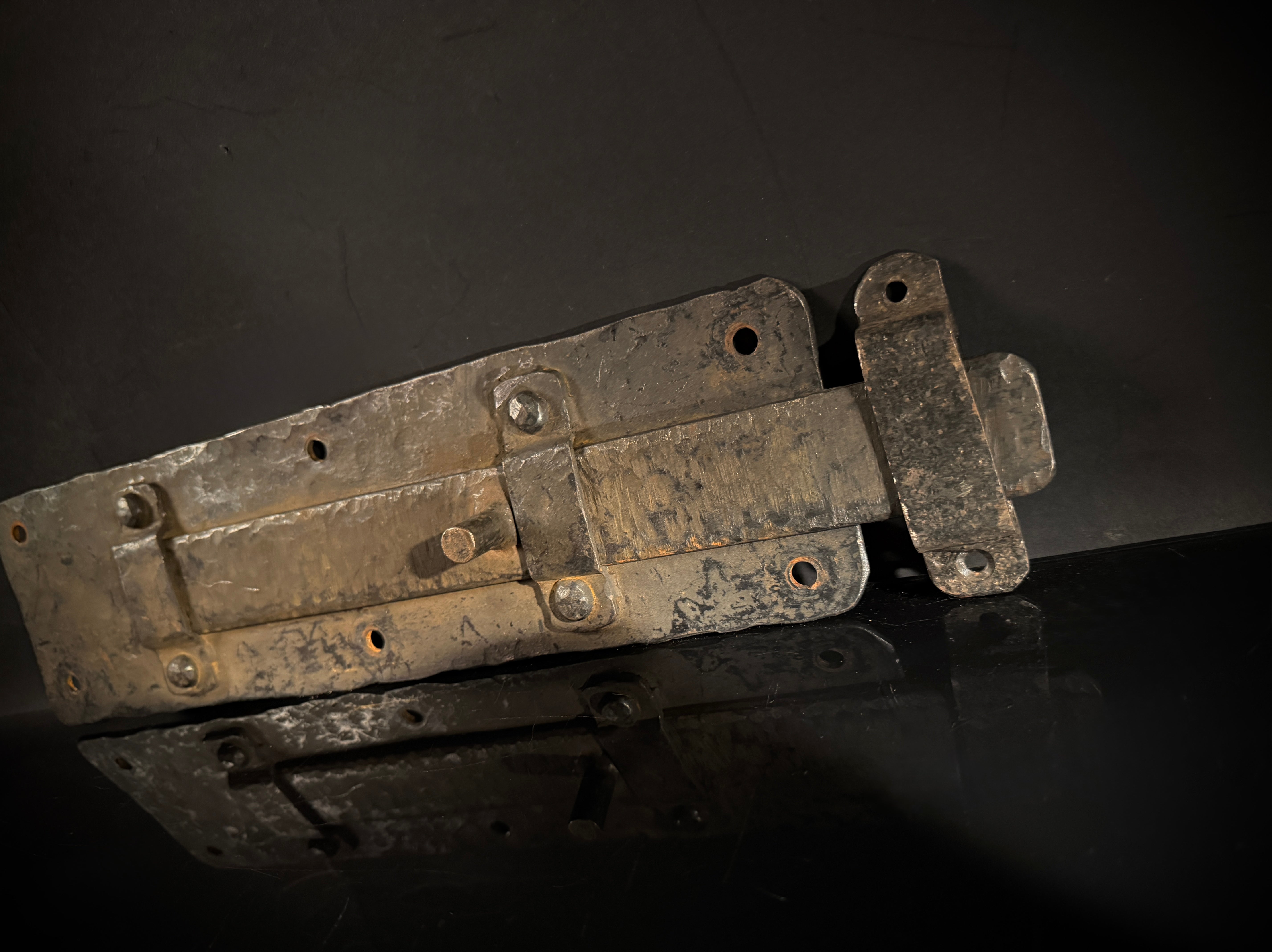 Extra Large Wrought Iron Door Bolt & Catch Set | Hand-Forged Medieval Lever Lock  |  Pre-Drilled Holes (41.5x10cm)