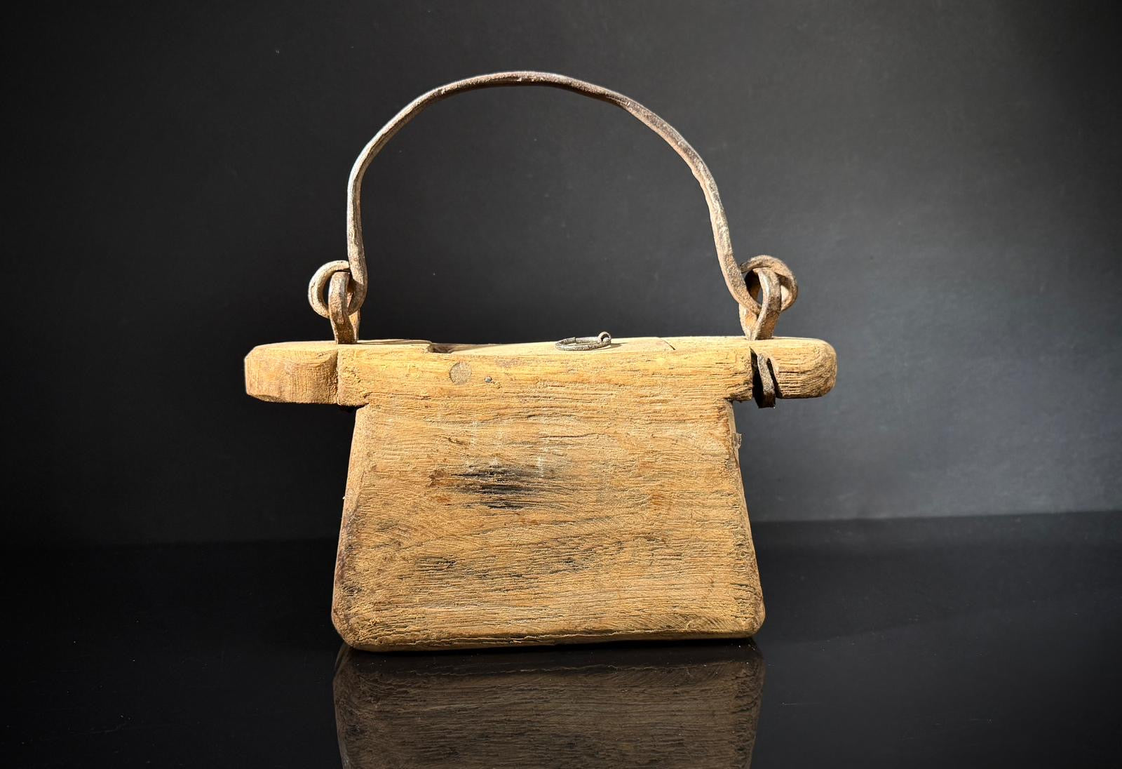 Vintage Wooden Indian Oil Pot  | Axle Grease Pot / Carrier