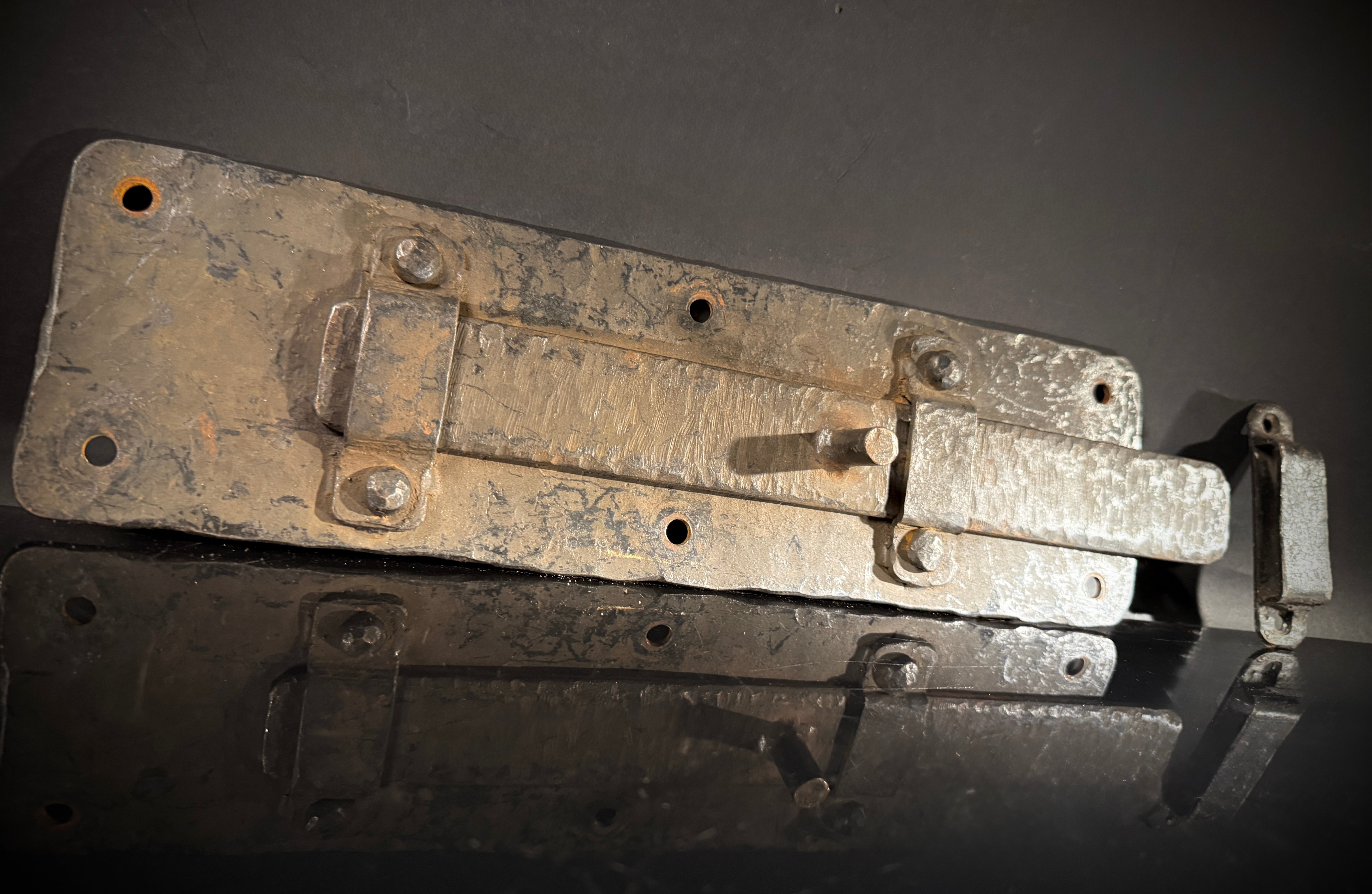 Extra Large Wrought Iron Door Bolt & Catch Set | Hand-Forged Medieval Lever Lock  |  Pre-Drilled Holes (41.5x10cm)
