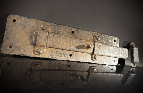 Extra Large Wrought Iron Door Bolt & Catch Set | Hand-Forged Medieval Lever Lock  |  Pre-Drilled Holes (41.5x10cm)
