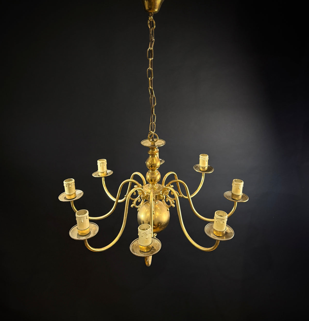 Large Classic Brass 8 Arm Chandelier / Vintage Ceiling Light - Brass Chandelier Light