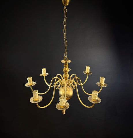 Large Classic Brass 8 Arm Chandelier / Vintage Ceiling Light - Brass Chandelier Light