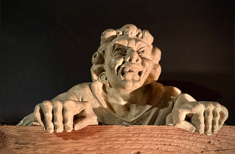 Gothic Medieval Cliffhanger Shelf Sitter Wall Plaque, Handmade Plaster Decor (33x15x9cm) Quasimodo Notre Dame Bell Ringer