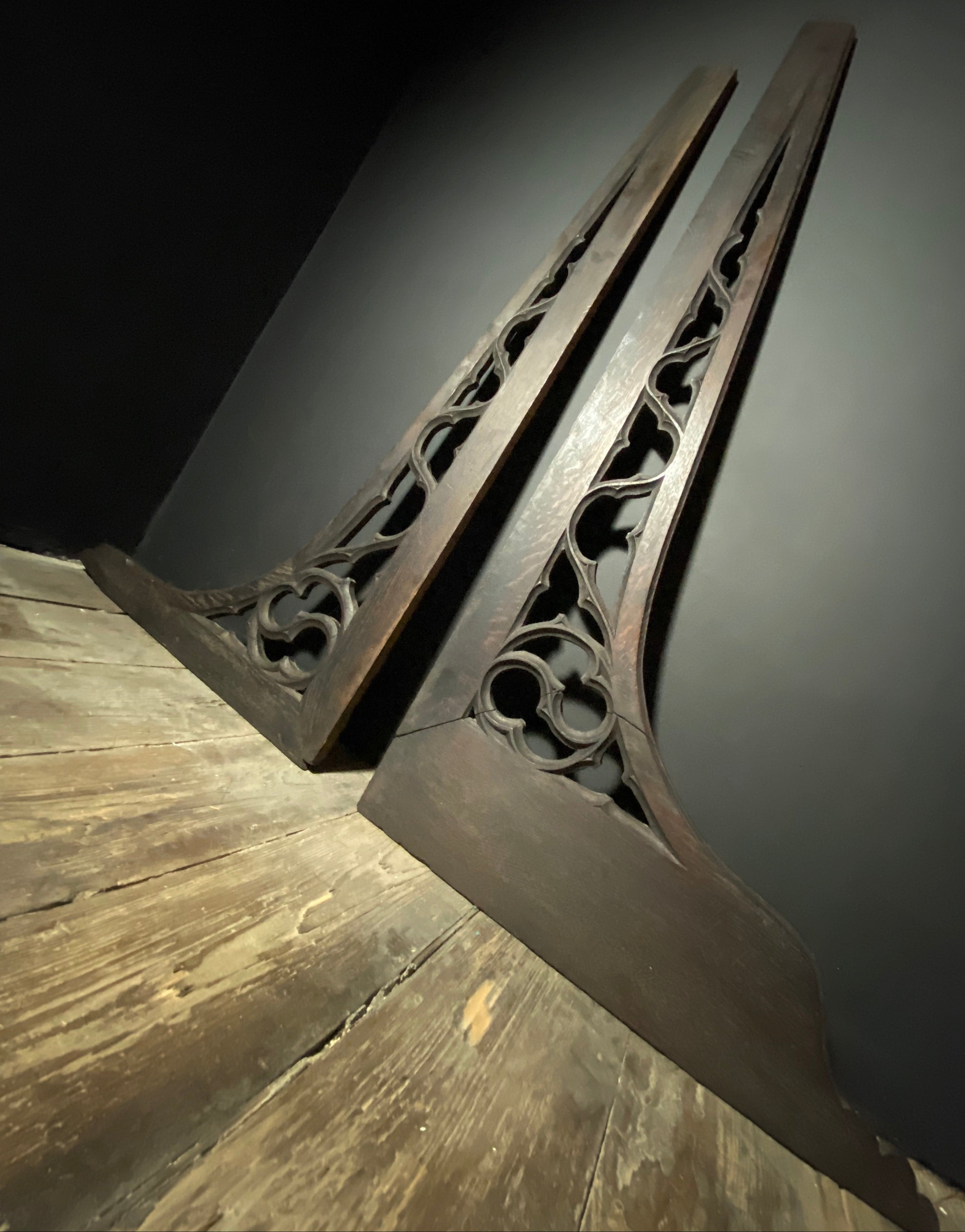 Pair Antique Gothic Oak Arch Panels  |  Large French Salvaged Architectural Wood  |  120cm Width