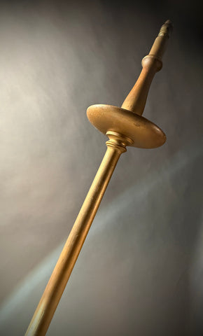 Vintage Gold Wood Floor Lamp – Fluted Turned Column, Candle Saucer, Bun Feet 159cm Tall