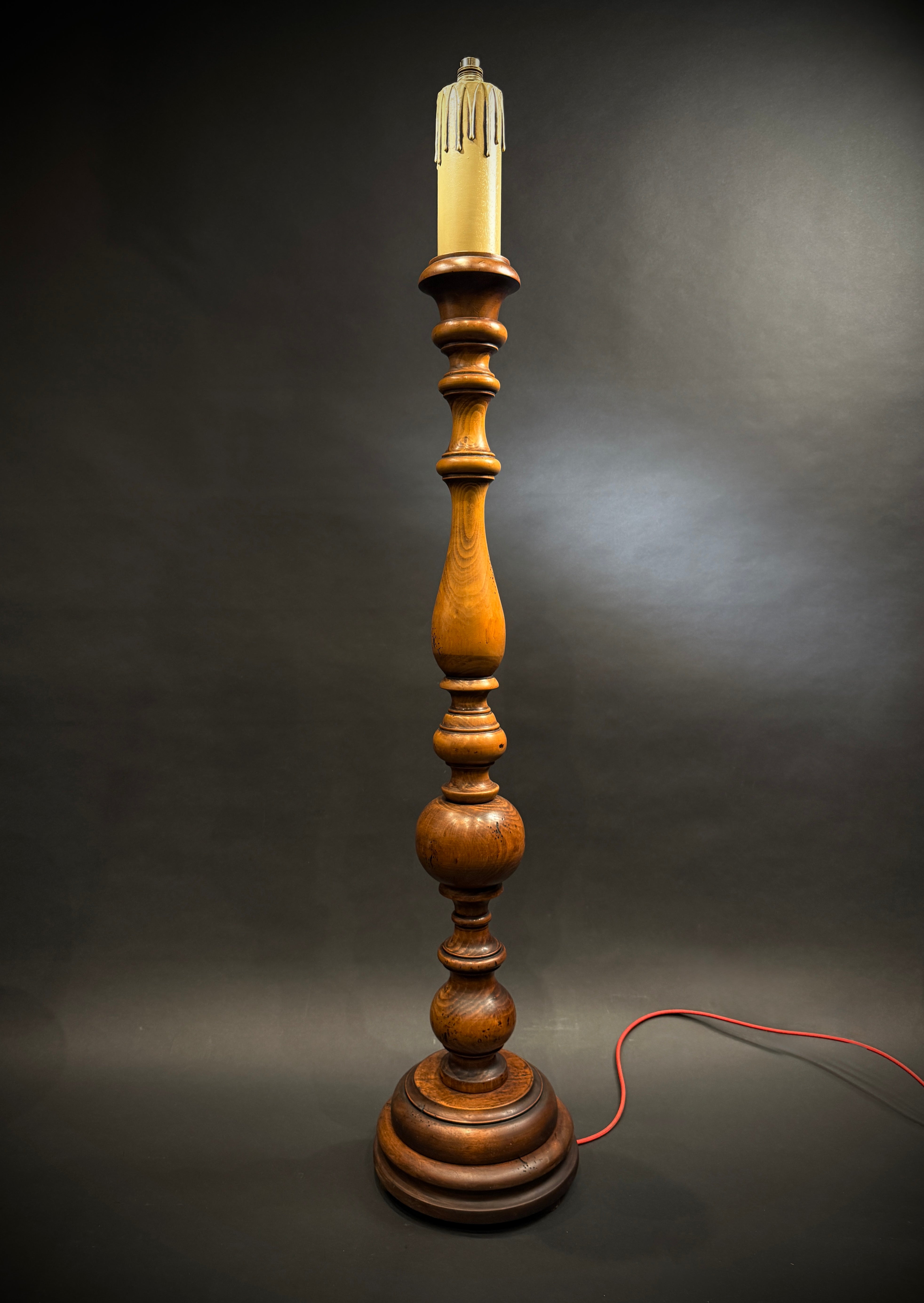 Extra Large Classic Antique Wood Giant Candlestick Floor Lamp