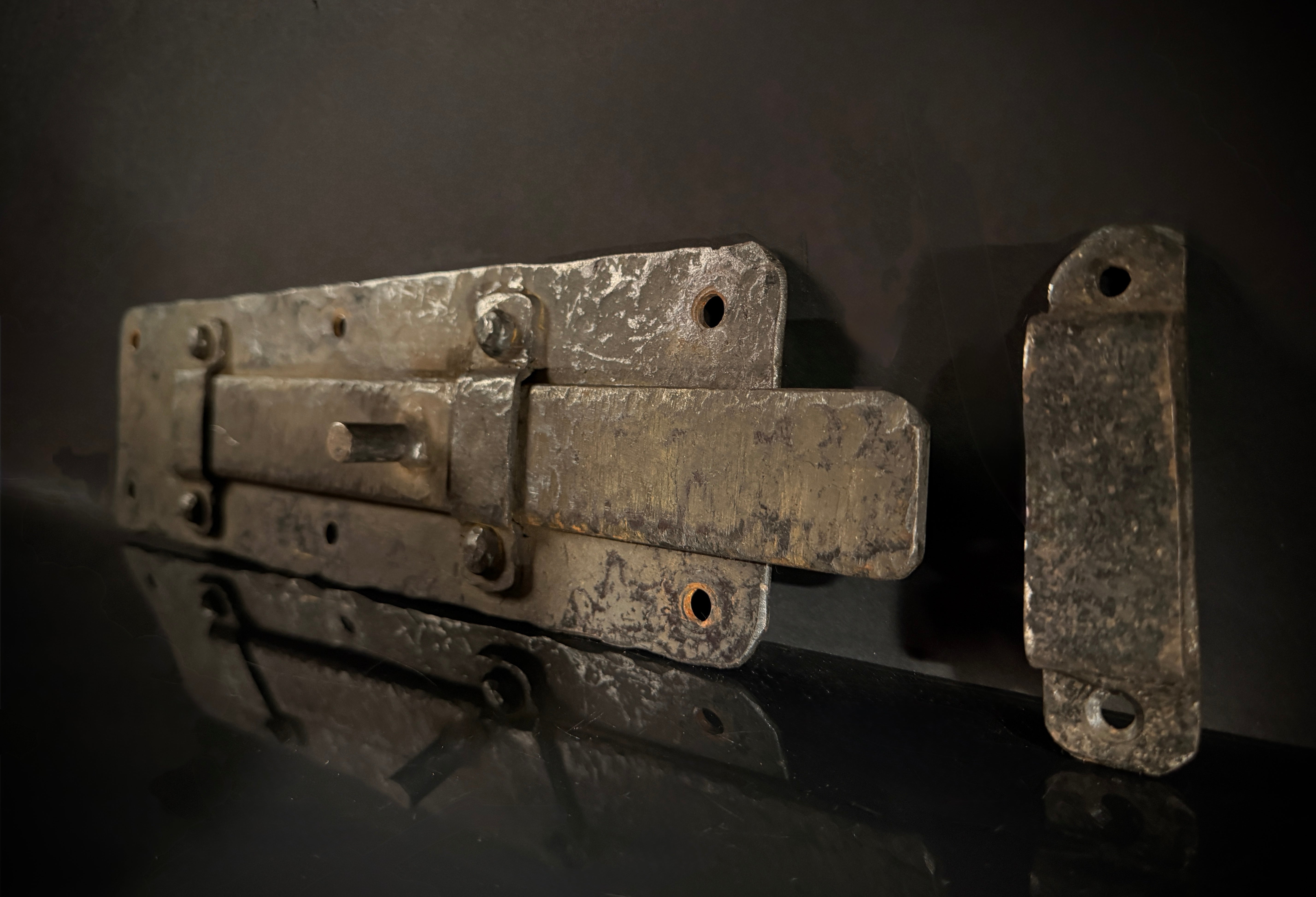 Extra Large Wrought Iron Door Bolt & Catch Set | Hand-Forged Medieval Lever Lock  |  Pre-Drilled Holes (41.5x10cm)