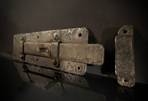 Extra Large Wrought Iron Door Bolt & Catch Set | Hand-Forged Medieval Lever Lock  |  Pre-Drilled Holes (41.5x10cm)