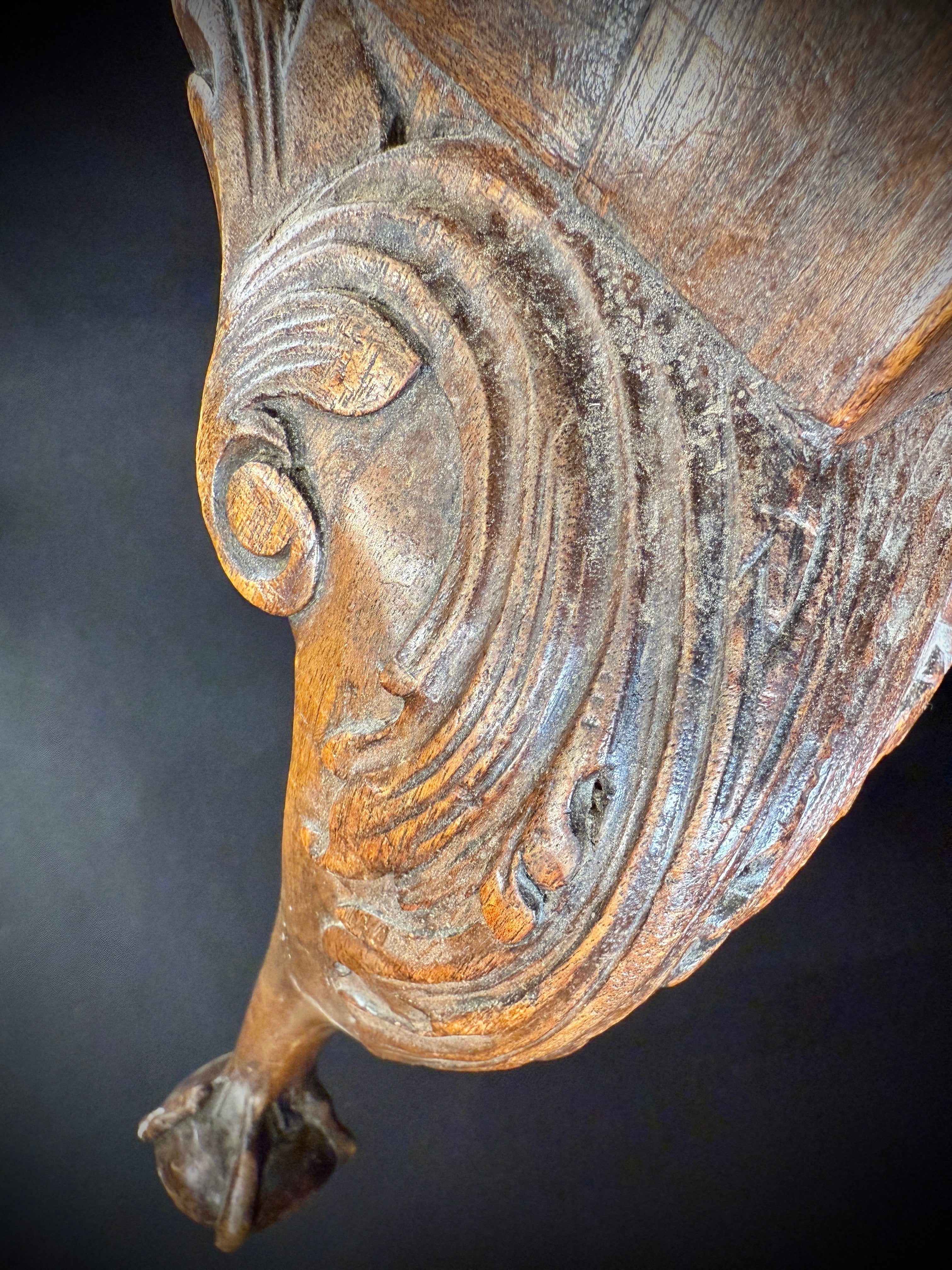 Elegant Antique Stool  |  Grey Leather Upholstery