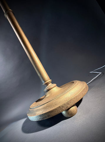 Vintage Gold Wood Floor Lamp – Fluted Turned Column, Candle Saucer, Bun Feet 159cm Tall