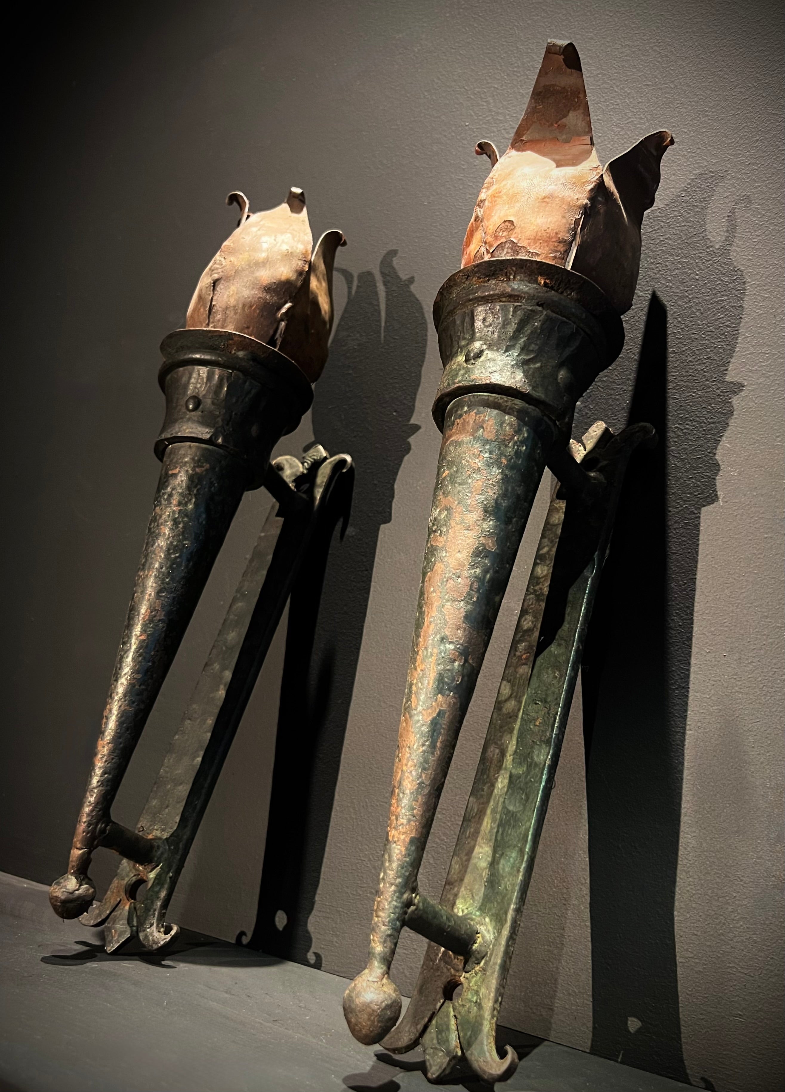 Pair of Large Weighty Antique Iron Wall Sconces | Torchere -Style  | Large