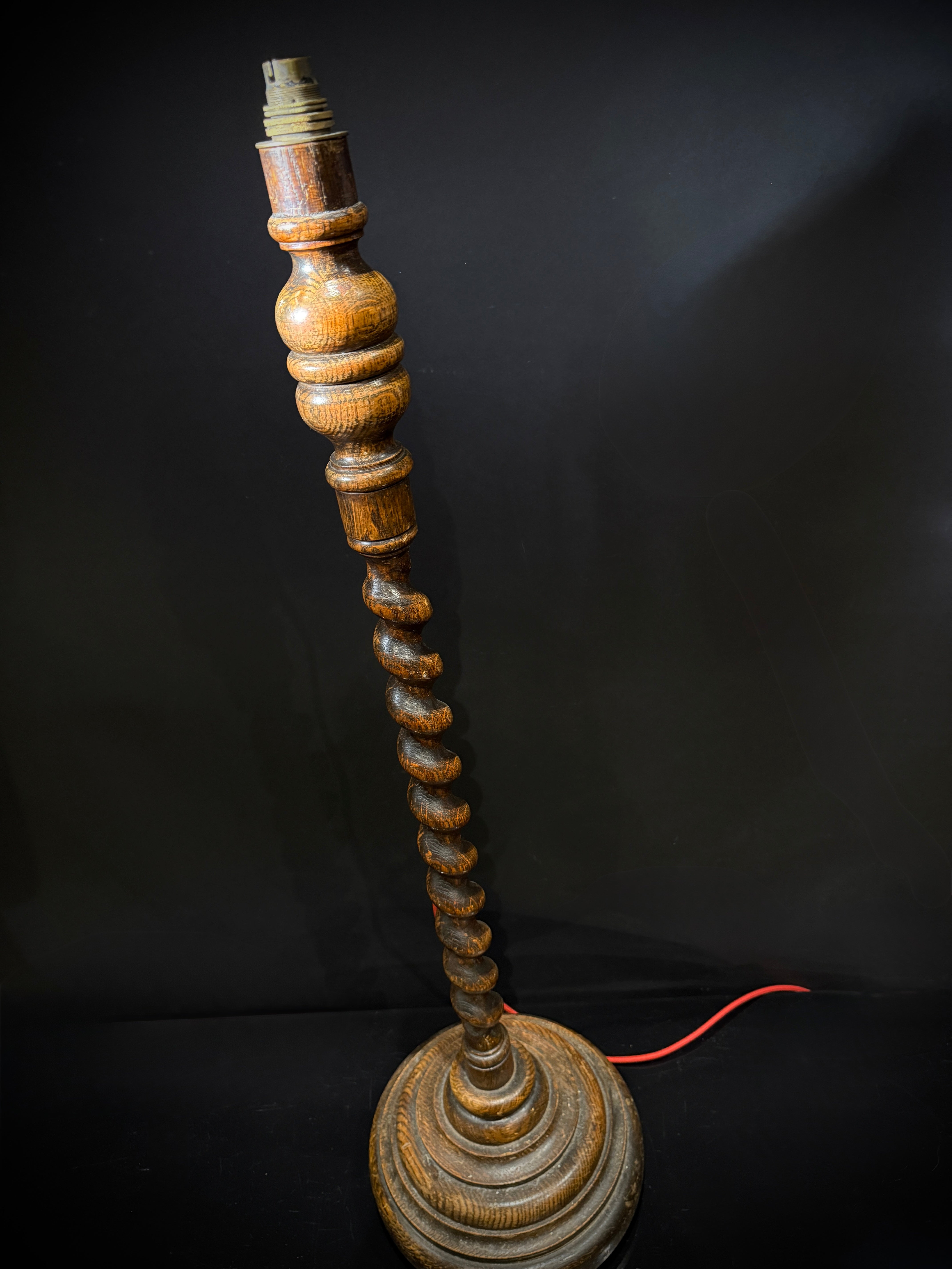 Antique Wood Floor Lamp | Barley Twist Stem, Stepped Base (100cm)