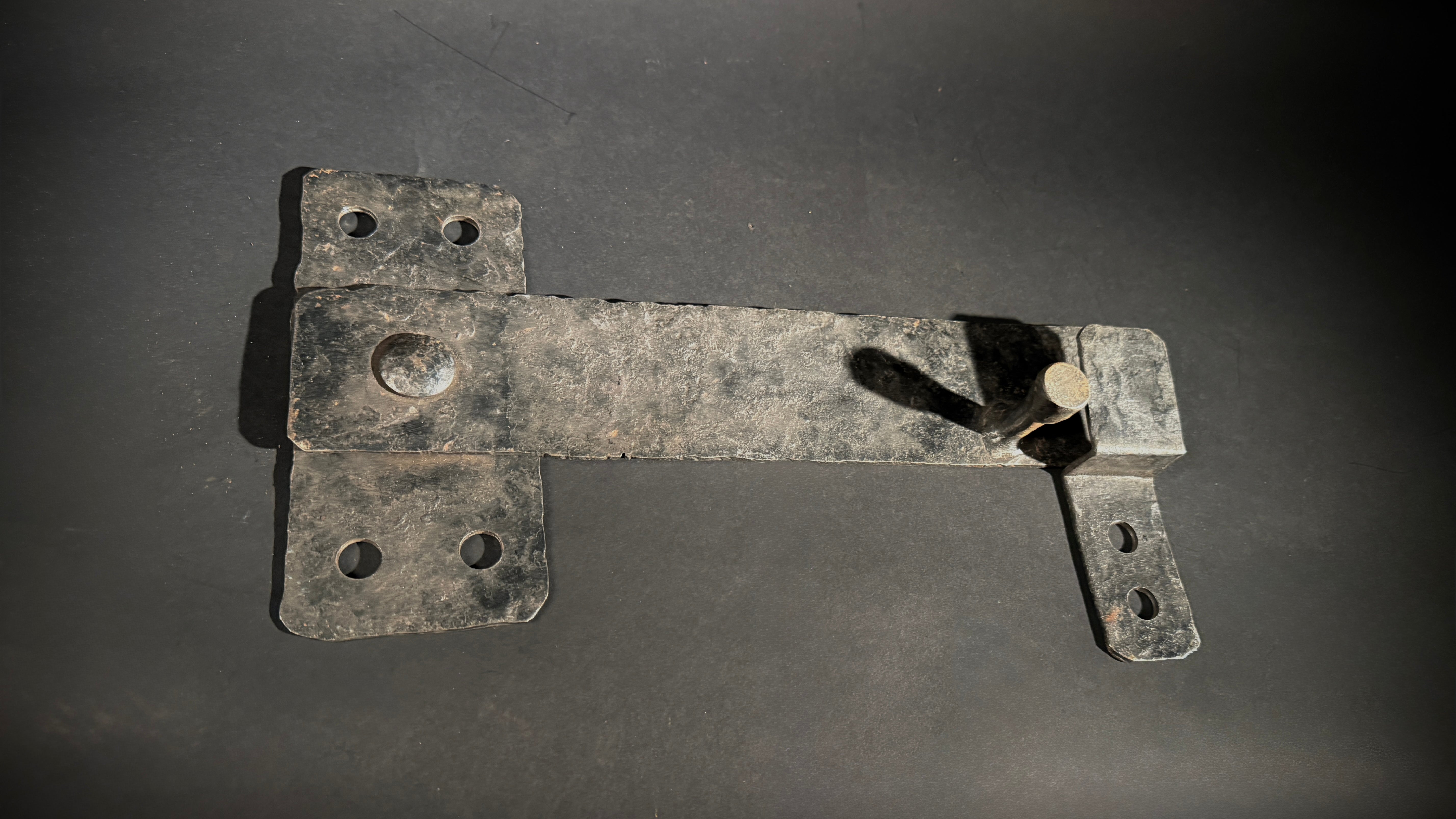 Hand-Forged Antique Wrought Iron Door Bolt & Catch Set – Medieval Lever Lock, Pre-Drilled Holes