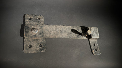 Hand-Forged Antique Wrought Iron Door Bolt & Catch Set – Medieval Lever Lock, Pre-Drilled Holes