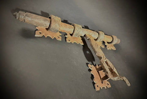 Moroccan Hand-Forged Door Bolt – Zekrhoum Kadim Iron Latch  |   Pre-Drilled Holes, Rustic Hardware