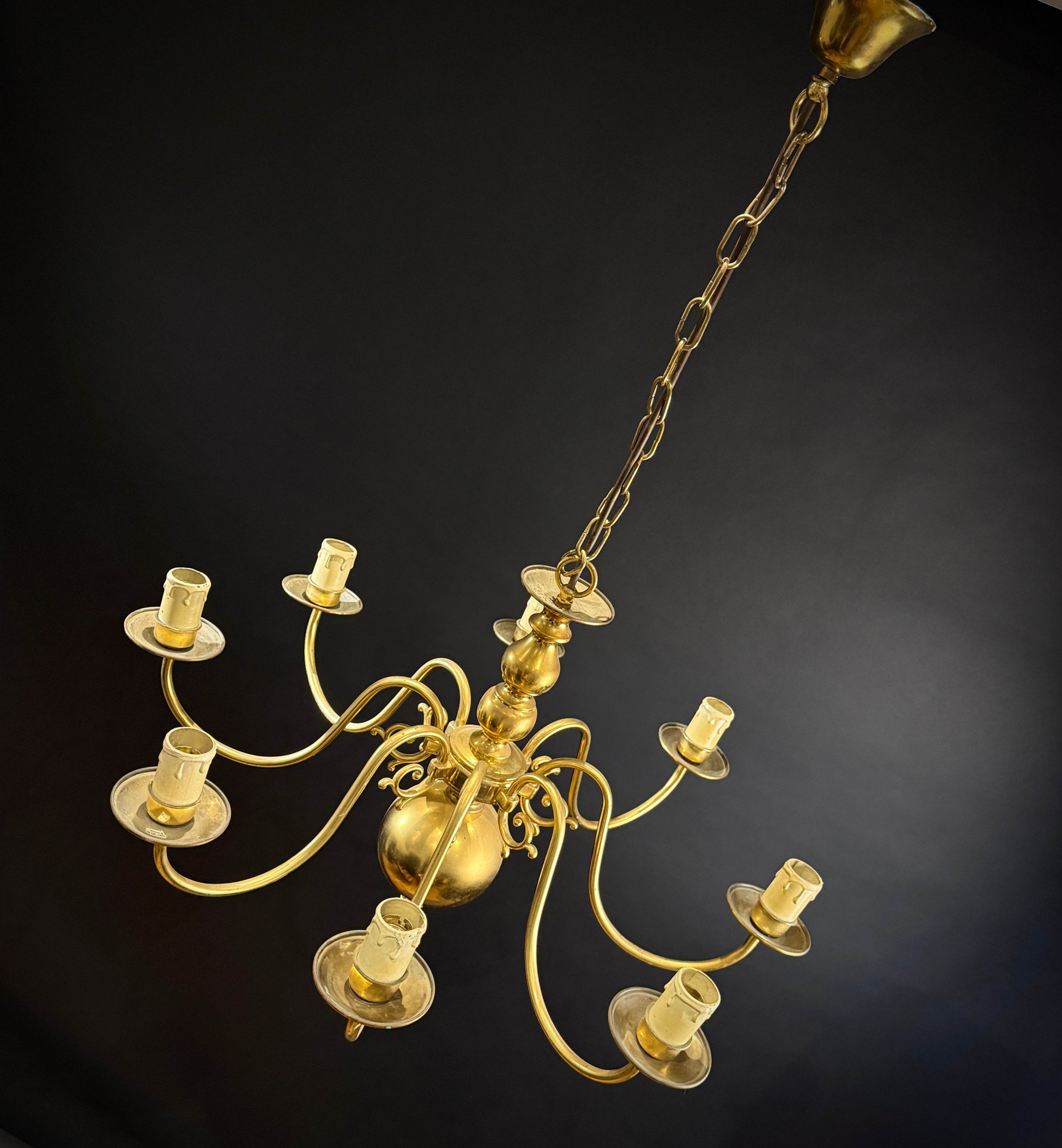 Large Classic Brass 8 Arm Chandelier / Vintage Ceiling Light - Brass Chandelier Light
