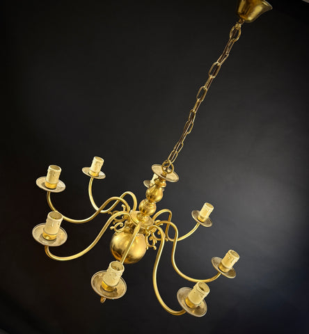 Large Classic Brass 8 Arm Chandelier / Vintage Ceiling Light - Brass Chandelier Light