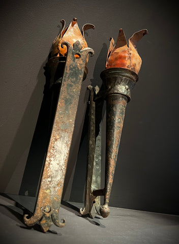 Pair of Large Weighty Antique Iron Wall Sconces | Torchere -Style  | Large