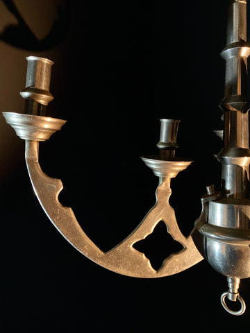Large Antique Bronze Candle Chandelier | Gothic Design | 3-Arm Candle Light