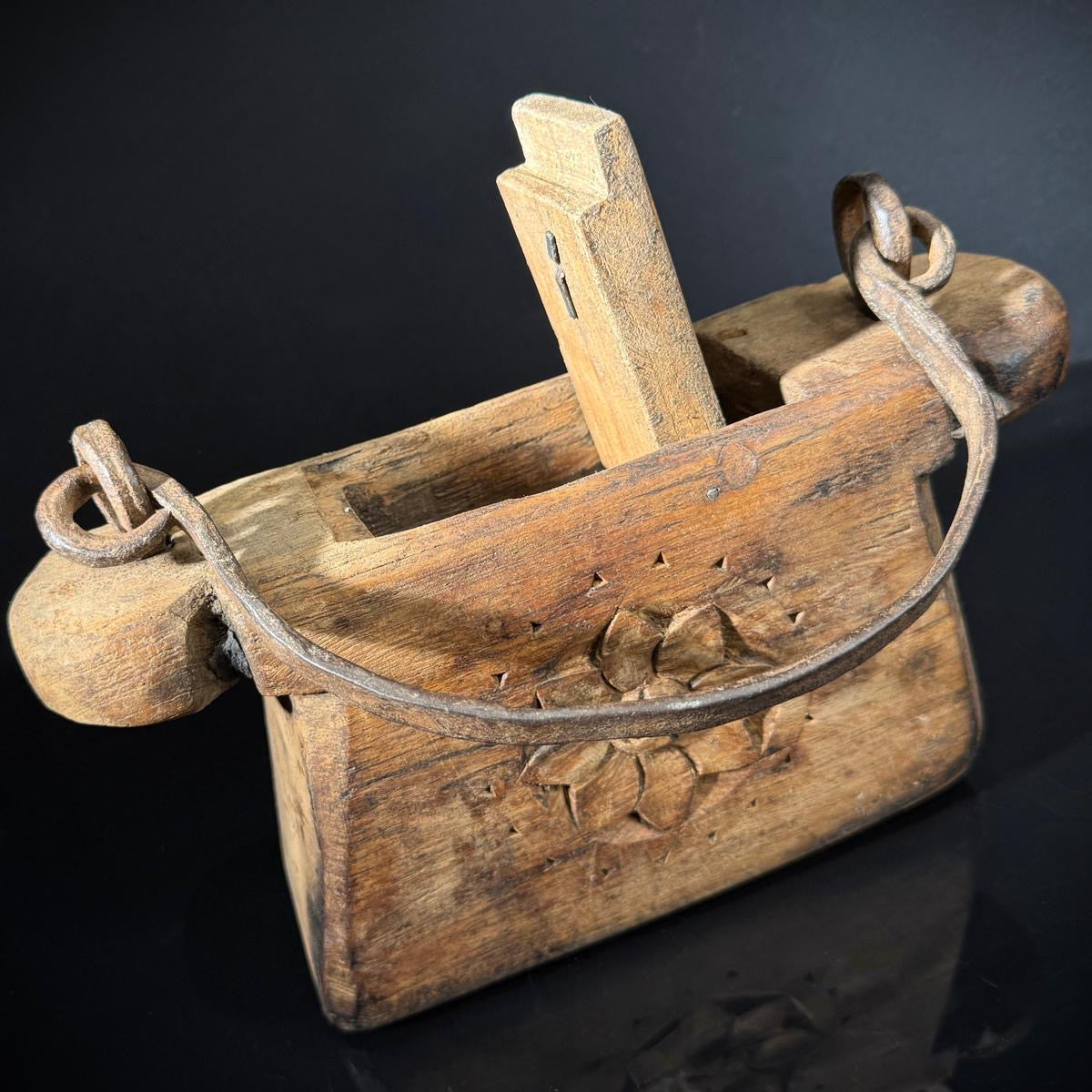 Vintage Wooden Indian Oil Pot  | Axle Grease Pot / Carrier
