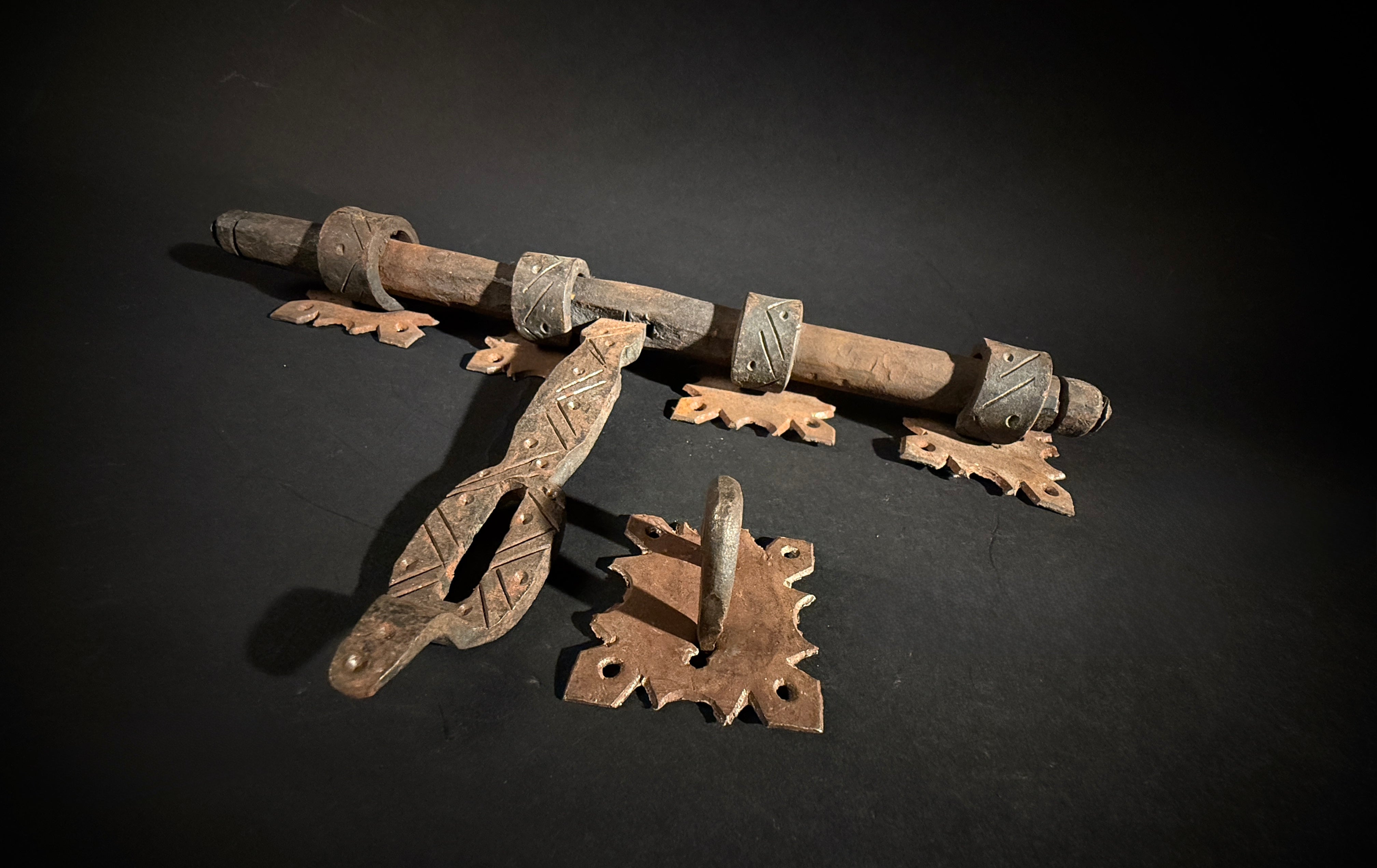 Moroccan Hand-Forged Door Bolt – Zekrhoum Kadim Iron Latch  |   Pre-Drilled Holes, Rustic Hardware