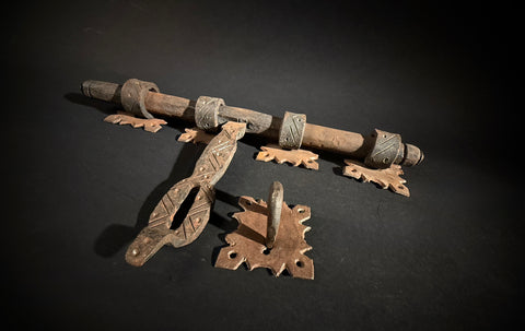 Moroccan Hand-Forged Door Bolt – Zekrhoum Kadim Iron Latch  |   Pre-Drilled Holes, Rustic Hardware