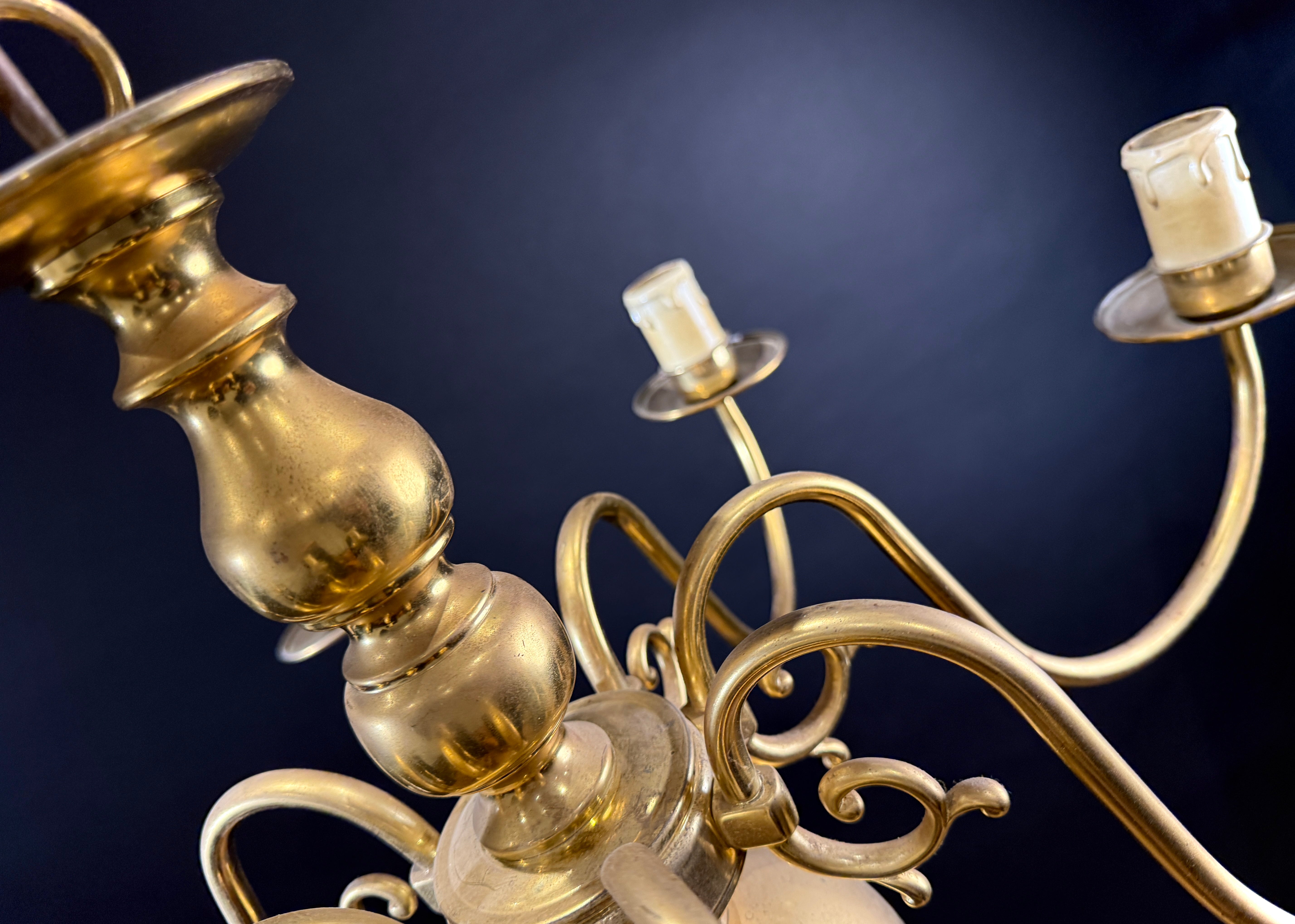 Large Classic Brass 8 Arm Chandelier / Vintage Ceiling Light - Brass Chandelier Light