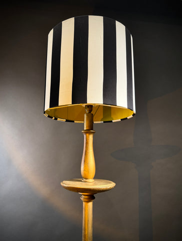 Vintage Gold Wood Floor Lamp – Fluted Turned Column, Candle Saucer, Bun Feet 159cm Tall