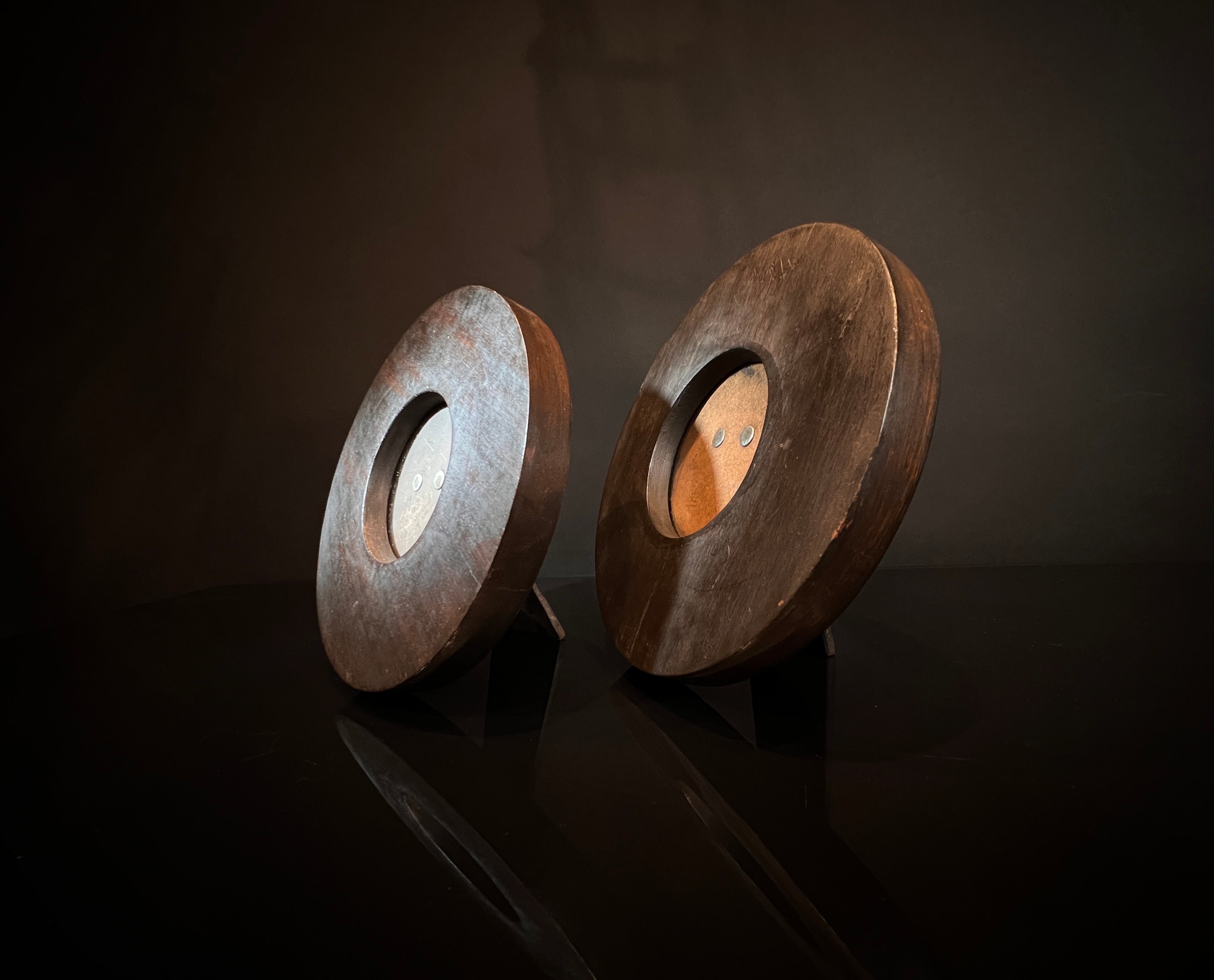 Pair Vintage Wood Picture Frames | Small Round Chunky Frames | Mid-Century Style