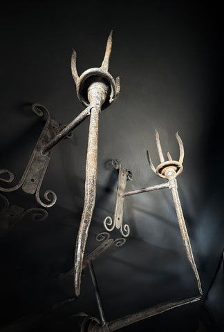 Unusual Pair of Wrought Iron Candle Torchere Sconces  |  Medieval Style  |  Hand-Forged