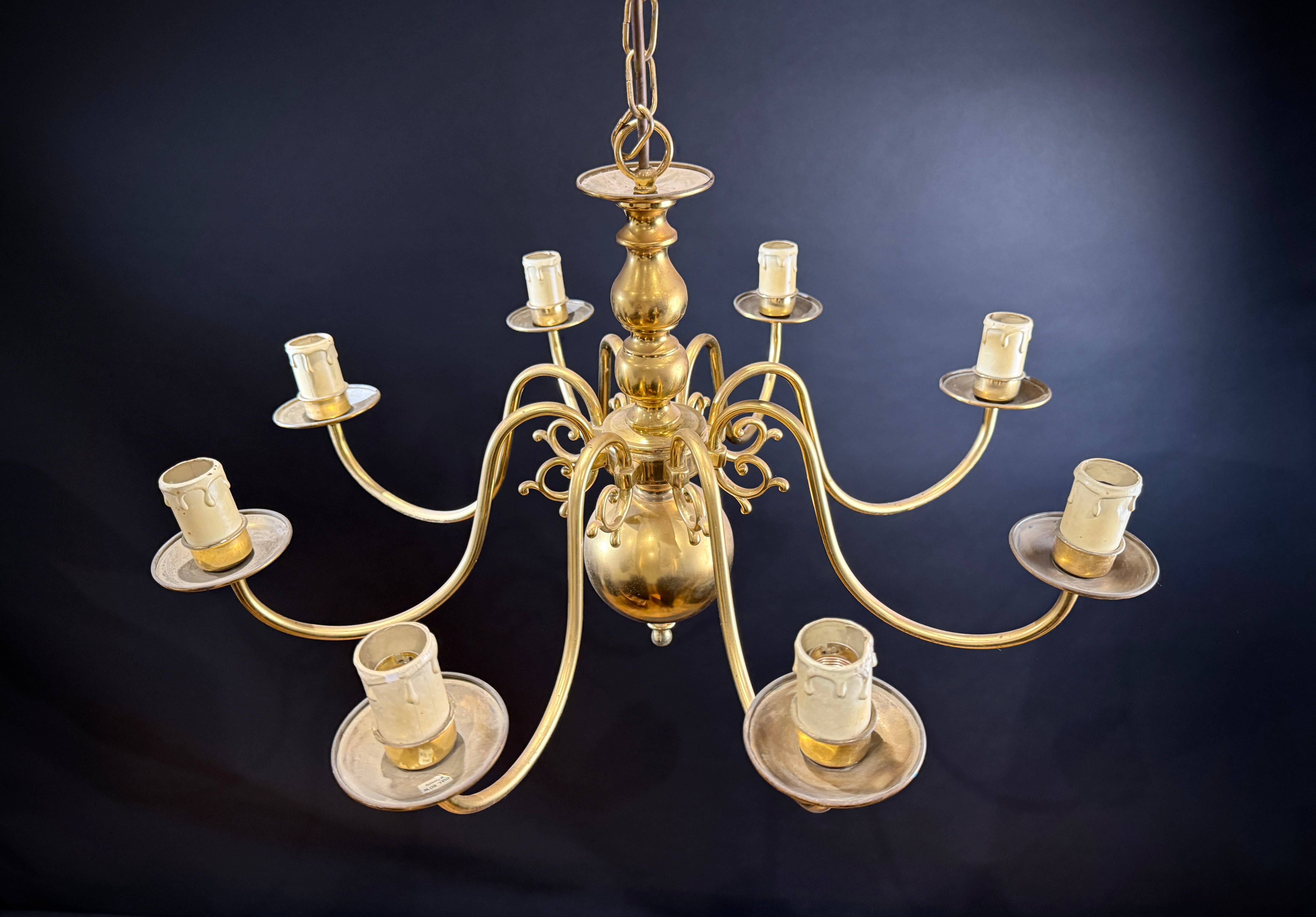 Large Classic Brass 8 Arm Chandelier / Vintage Ceiling Light - Brass Chandelier Light