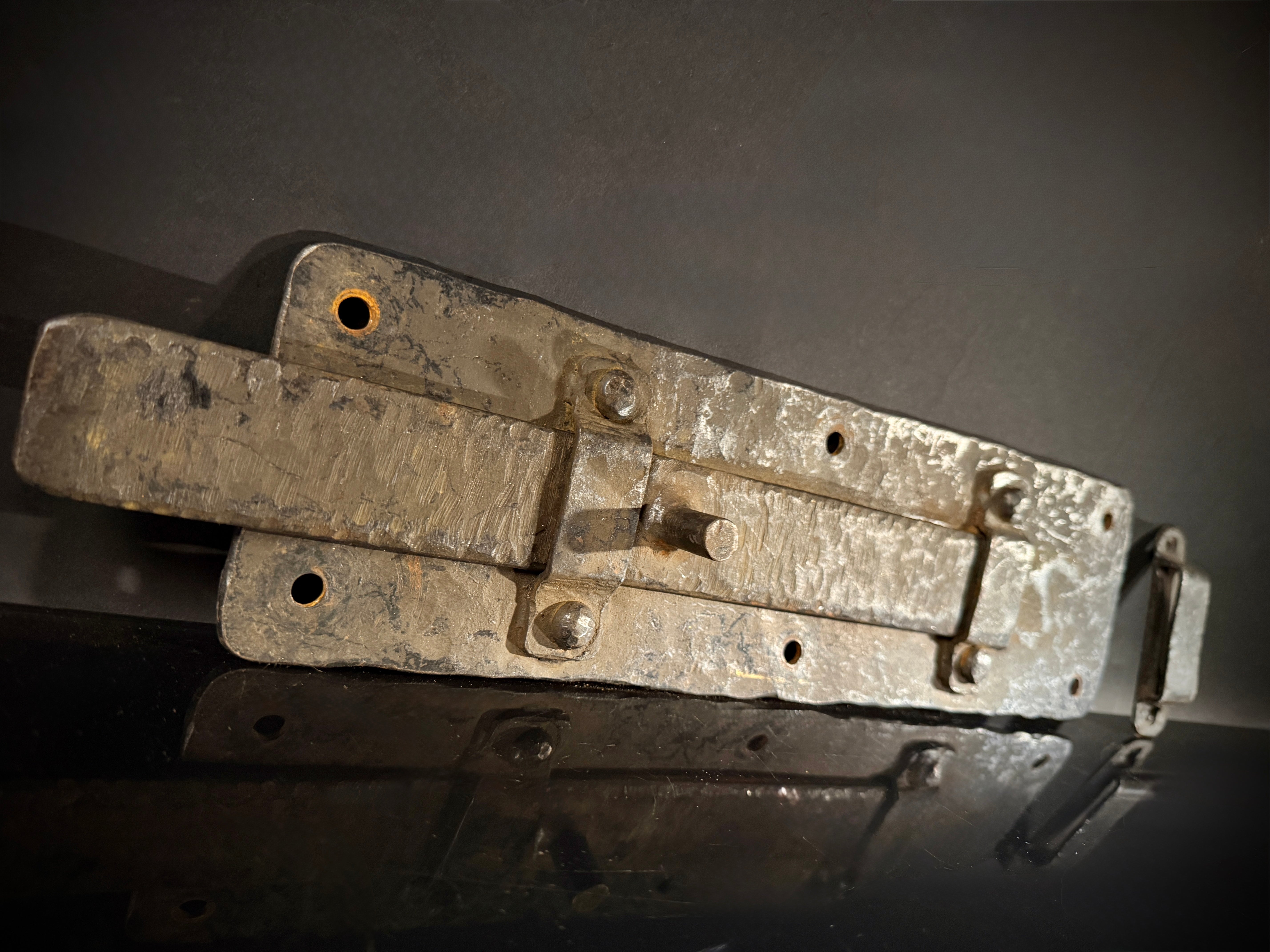 Extra Large Wrought Iron Door Bolt & Catch Set | Hand-Forged Medieval Lever Lock  |  Pre-Drilled Holes (41.5x10cm)