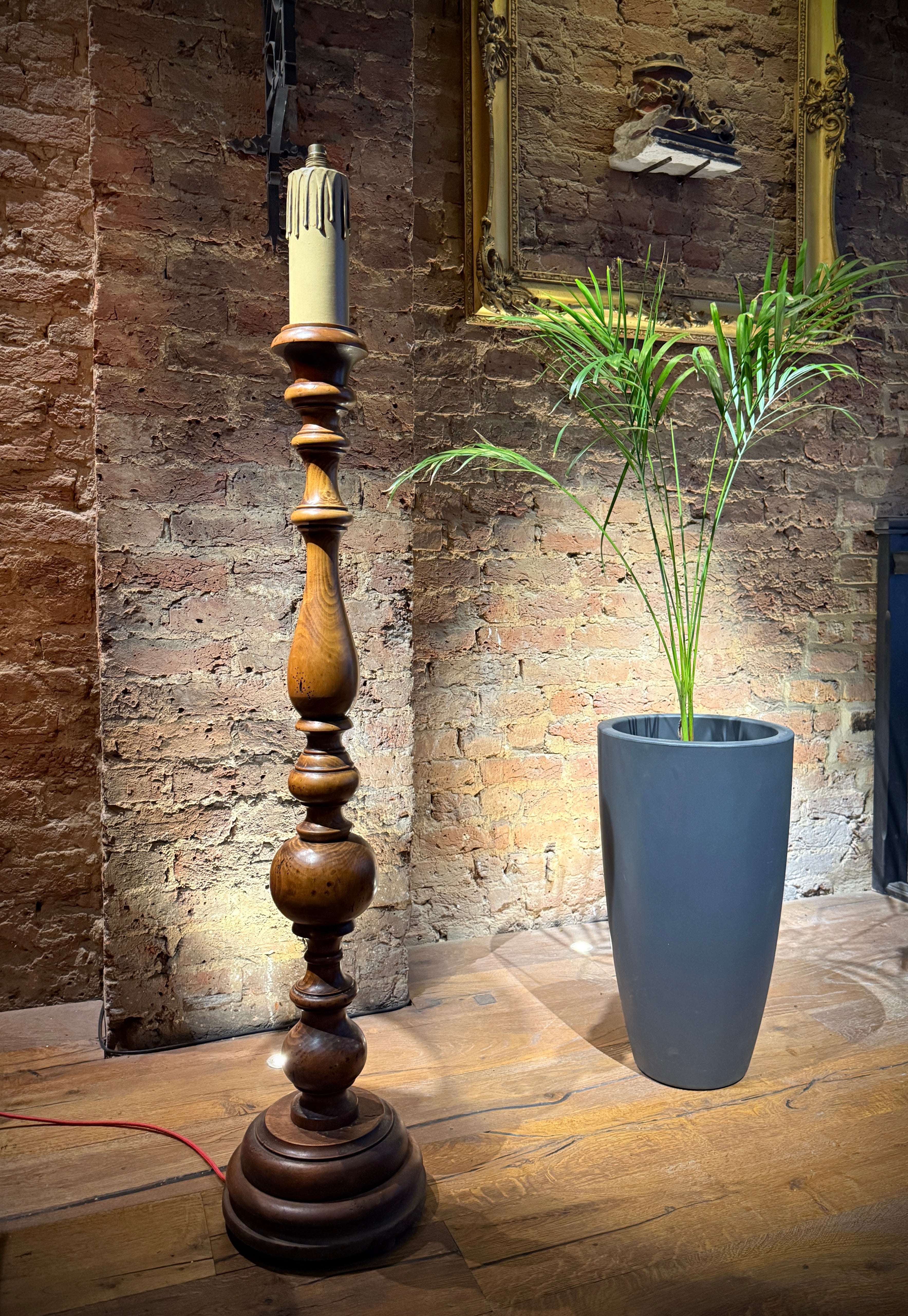 Extra Large Classic Antique Wood Giant Candlestick Floor Lamp