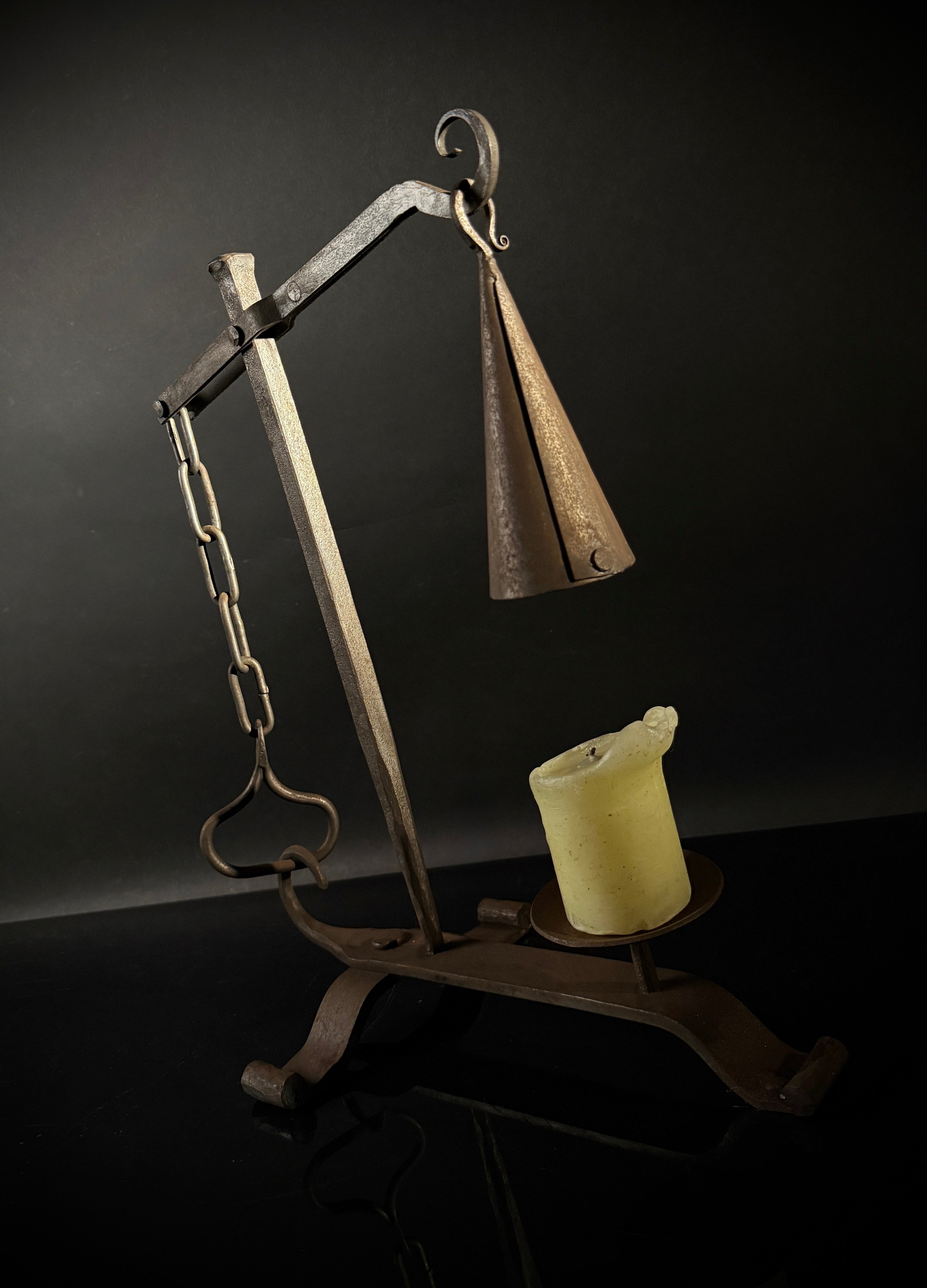 Wrought Iron Drop Snuffer Candle Holder – Lever Gravity Extinguisher, Antique Rustic Centerpiece
