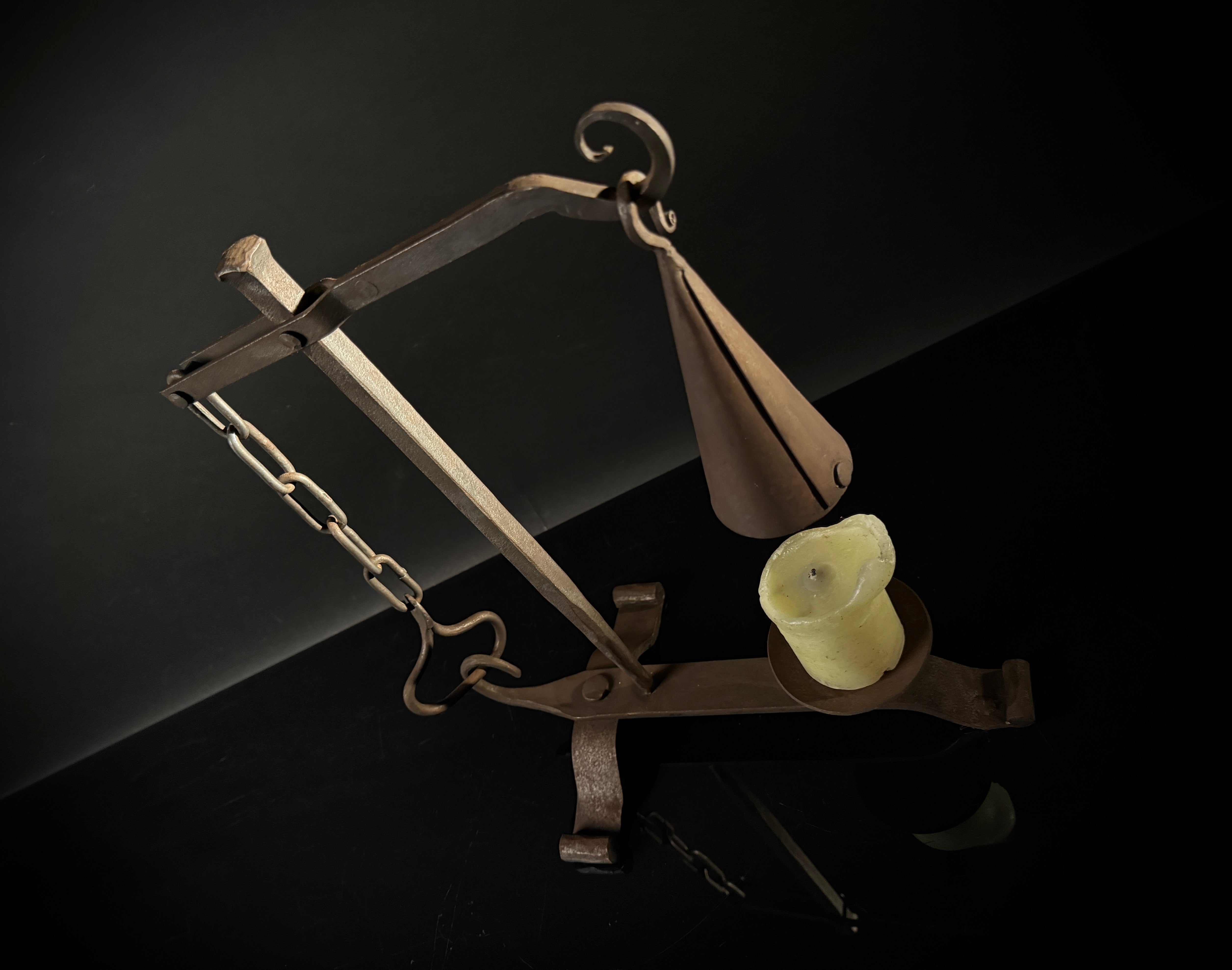 Wrought Iron Drop Snuffer Candle Holder – Lever Gravity Extinguisher, Antique Rustic Centerpiece