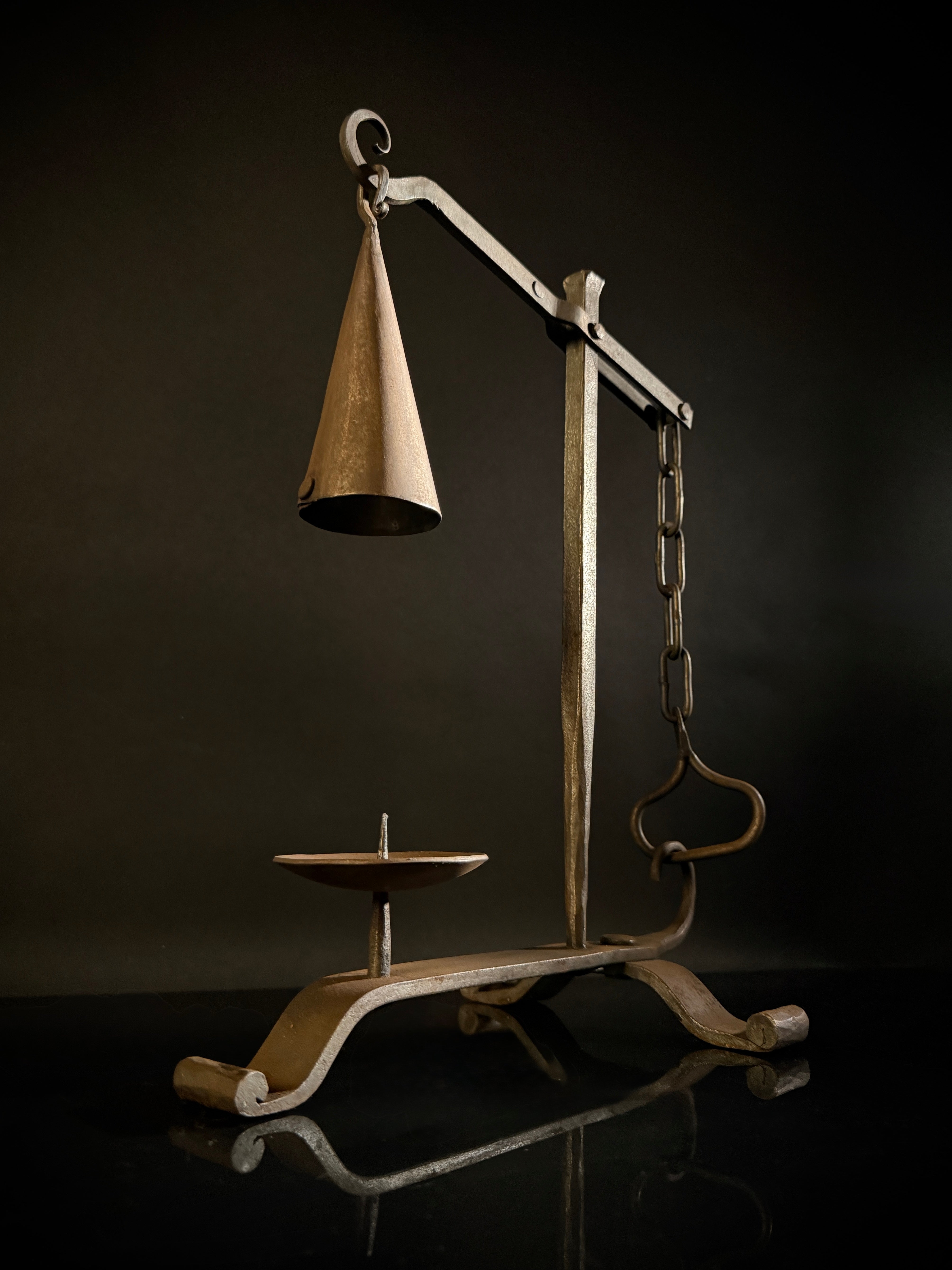 Wrought Iron Drop Snuffer Candle Holder – Lever Gravity Extinguisher, Antique Rustic Centerpiece