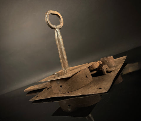Antique Wrought Iron Rim Lock with Key – Hand-Forged British Door Lock, Medieval Style