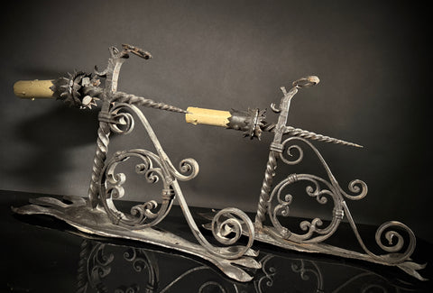 Pair of Wrought Iron Gothic Wall Sconces – Hand-Forged Medieval Electric Candle Lights, Rustic Castle Torch Style