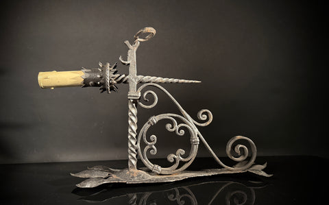Pair of Wrought Iron Gothic Wall Sconces – Hand-Forged Medieval Electric Candle Lights, Rustic Castle Torch Style